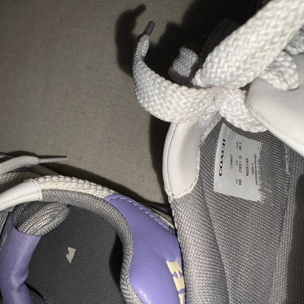 Coach Low Top Sneakers White Grey Purple Leather‎ Mesh Lace Up Women's Size 6